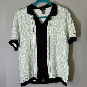 Men's Black, White and Blue Geometric Shirt
